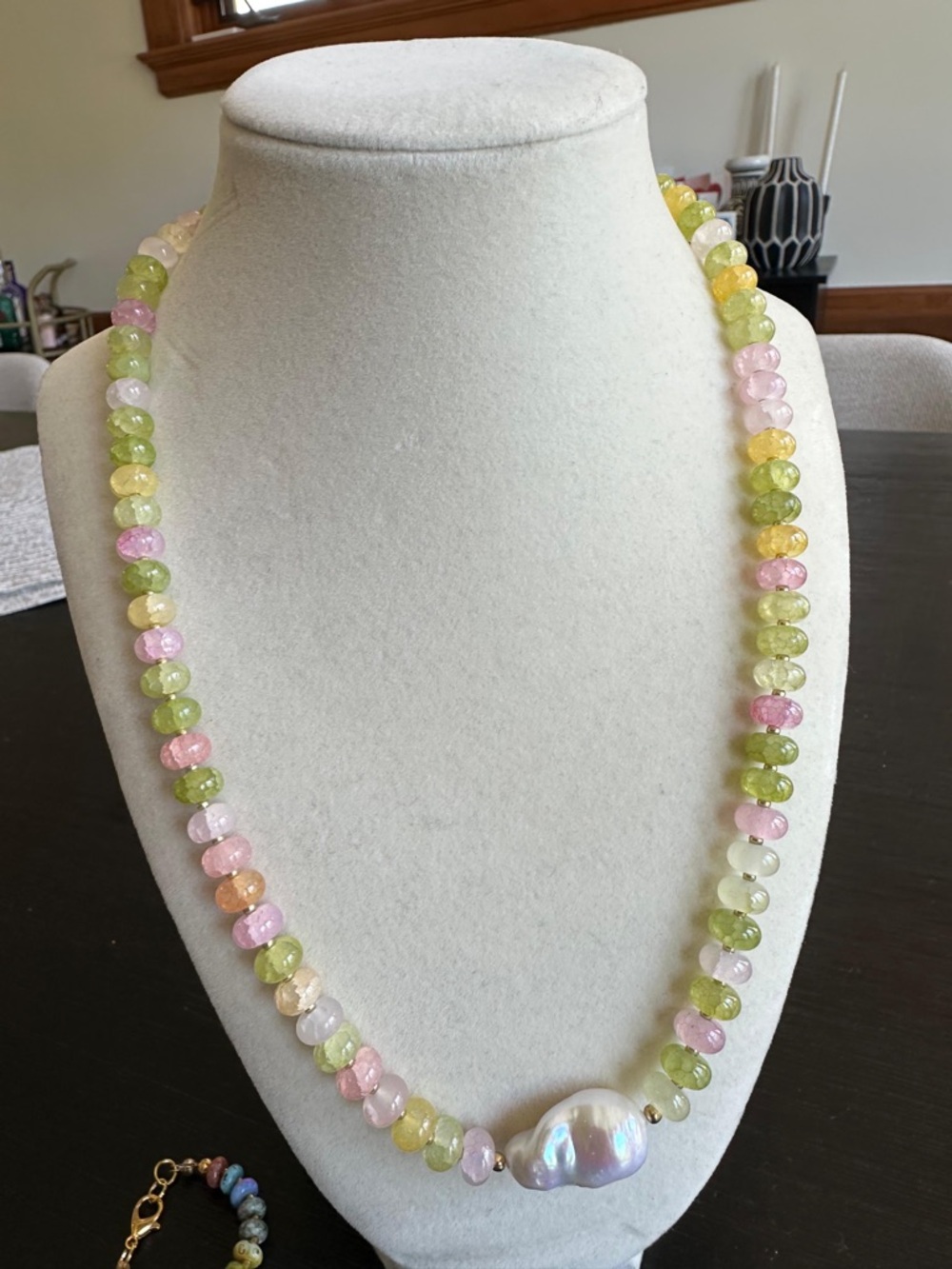 Pastel Gemstone Beaded Necklace with Baroque Pearl Coastal Summer Jewelry